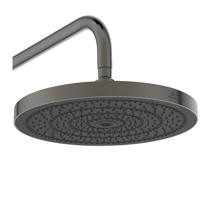 Immagine di Ideal Standard SOLOS colonna doccia con soffione rotondo 30 cm, doccetta, supporto, mensola XXL integrata e flessibile 175 cm, senza corpo incasso, finitura magnetic grey A7882A5