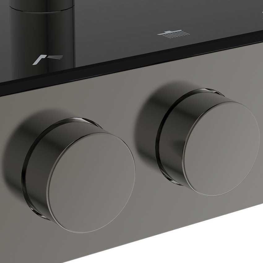 Immagine di Ideal Standard SOLOS colonna doccia con soffione rotondo 30 cm, doccetta, supporto, mensola XXL integrata e flessibile 175 cm, senza corpo incasso, finitura magnetic grey A7882A5