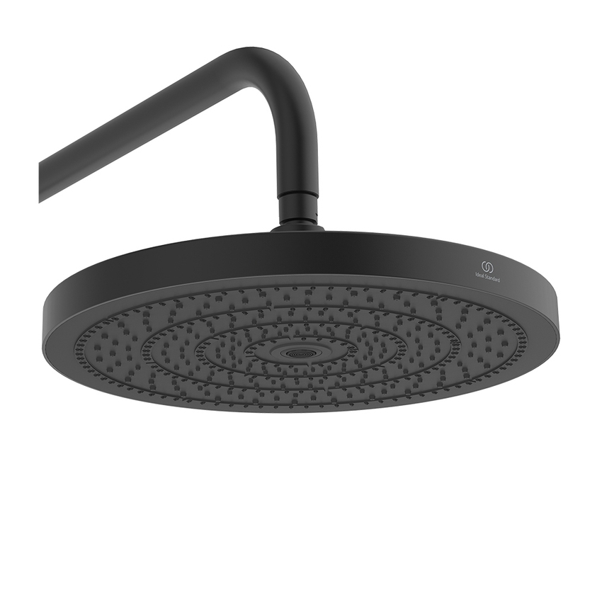 Immagine di Ideal Standard SOLOS colonna doccia con soffione rotondo 30 cm, doccetta, supporto, mensola XXL integrata e flessibile 175 cm, senza corpo incasso, colore nero seta finitura opaco A7882XG