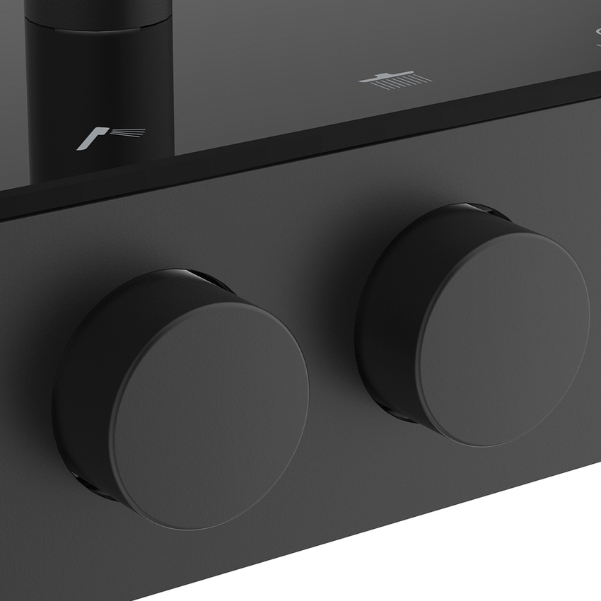 Immagine di Ideal Standard SOLOS colonna doccia con soffione rotondo 30 cm, doccetta, supporto, mensola XXL integrata e flessibile 175 cm, senza corpo incasso, colore nero seta finitura opaco A7882XG