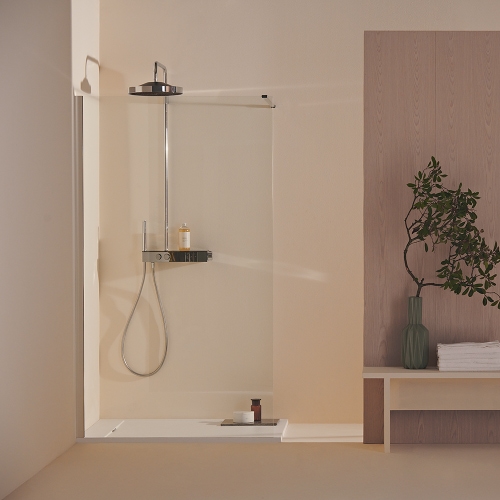 Immagine di Ideal Standard SOLOS colonna doccia con soffione rotondo 30 cm, doccetta stick, supporto integrato nella mensola e flessibile 175 cm, finitura cromo A7884AA