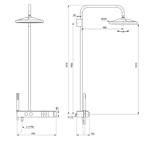 Immagine di Ideal Standard SOLOS colonna doccia con soffione rotondo 30 cm, doccetta stick, supporto integrato nella mensola e flessibile 175 cm, finitura cromo A7884AA