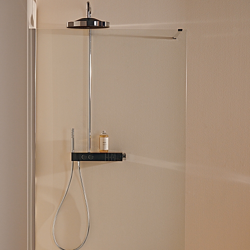 Immagine di Ideal Standard SOLOS colonna doccia con soffione rotondo 30 cm, doccetta stick, supporto integrato nella mensola e flessibile 175 cm, finitura cromo A7884AA