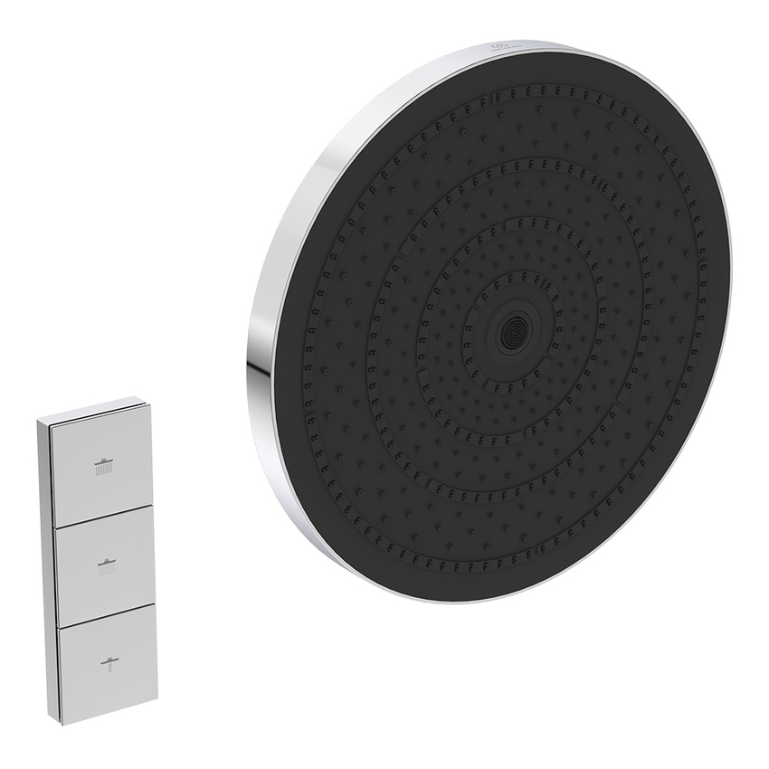 Immagine di Ideal Standard SOLOS soffione rotondo Ø 30 cm, 3 getti, con giunto orientabile, finitura cromo A7889AA