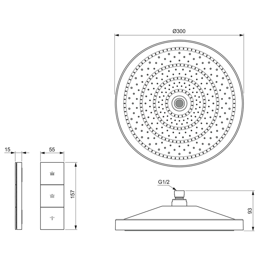 Immagine di Ideal Standard SOLOS soffione rotondo Ø 30 cm, 3 getti, con giunto orientabile, finitura silver storm A7889GN