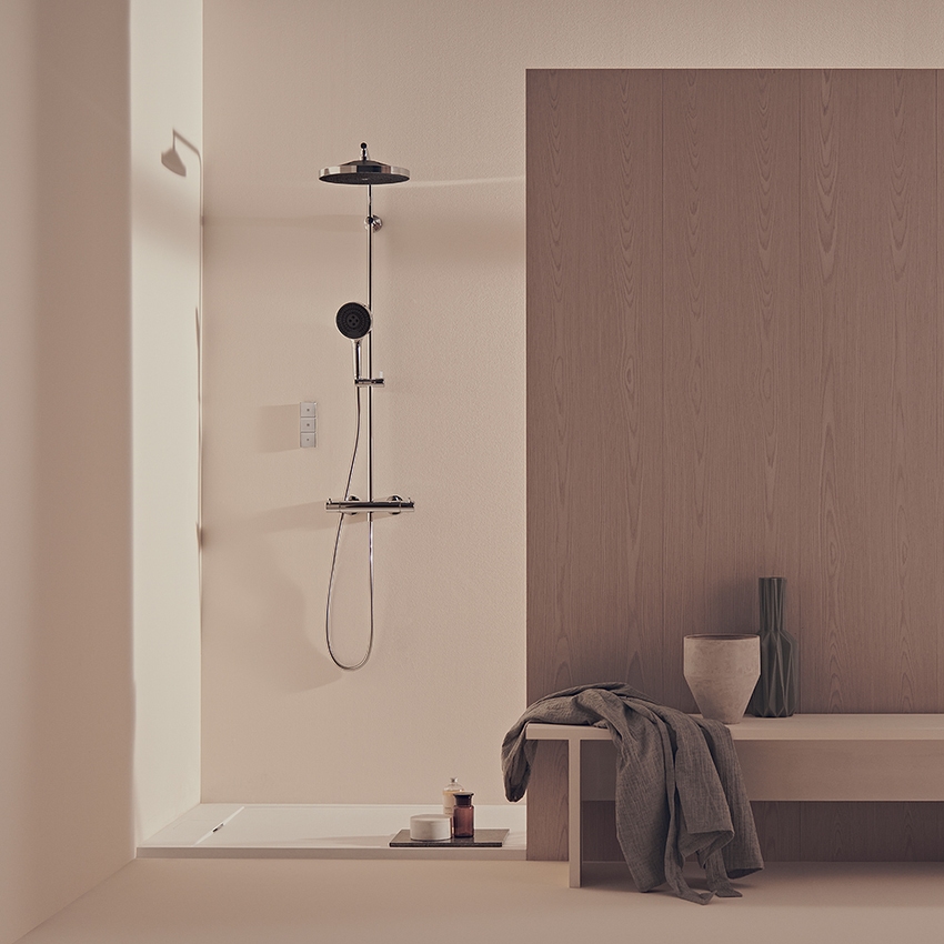 Immagine di Ideal Standard SOLOS soffione rotondo Ø 30 cm, 3 getti, con giunto orientabile, finitura silver storm A7889GN