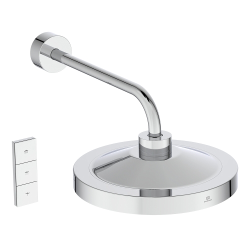 Immagine di Ideal Standard SOLOS kit braccio a parete e soffione rotondo 33 cm, con luce LED, 3 funzioni, senza corpo incasso, finitura cromo A7890AA