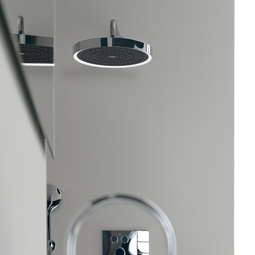 Immagine di Ideal Standard SOLOS kit braccio a parete e soffione rotondo 33 cm, con luce LED, senza corpo incasso, finitura silver storm A7890GN