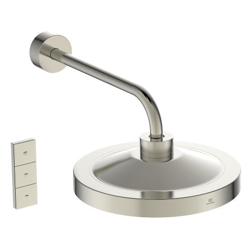 Immagine di Ideal Standard SOLOS kit braccio a parete e soffione rotondo 33 cm, con luce LED, senza corpo incasso, finitura silver storm A7890GN
