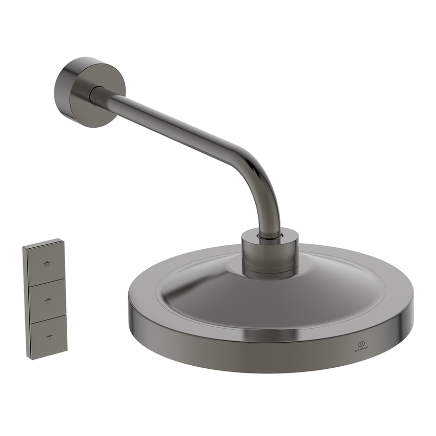 Immagine di Ideal Standard SOLOS kit braccio a parete e soffione rotondo 33 cm, con luce LED, senza corpo incasso, finitura magnetic grey A7890A5