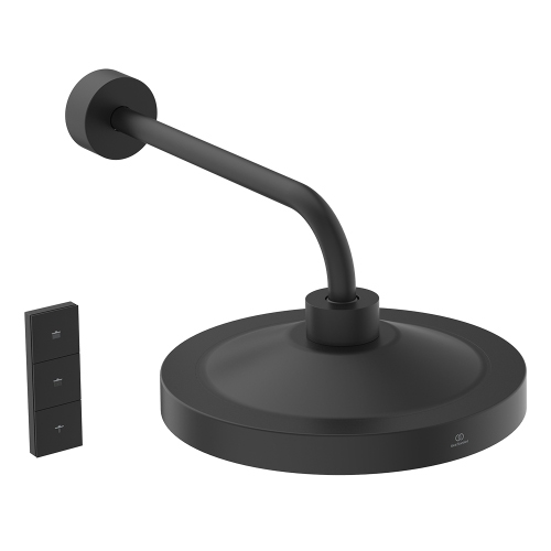 Immagine di Ideal Standard SOLOS kit braccio a parete e soffione rotondo 33 cm, con luce LED, senza corpo incasso, colore nero seta finitura opaco A7890XG