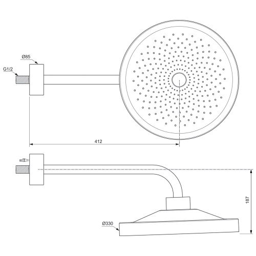 Immagine di Ideal Standard SOLOS kit braccio a parete e soffione rotondo 33 cm, con luce LED, 1 funzione, senza corpo incasso, finitura cromo A7887AA
