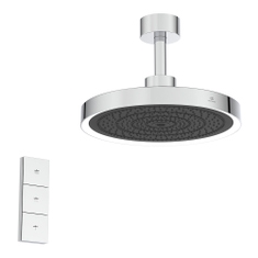 Immagine di Ideal Standard SOLOS kit braccio a soffitto e soffione rotondo 33 cm, con luce LED, 3 funzioni, senza corpo incasso, finitura cromo A7891AA