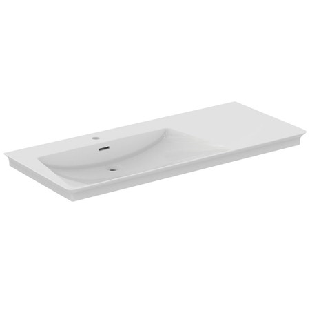 Immagine di Ideal Standard LA DOLCE VITA lavabo top asimmetrico L.126 cm, con foro della rubinetteria a sinistra, con troppopieno, colore bianco finitura lucido E263201