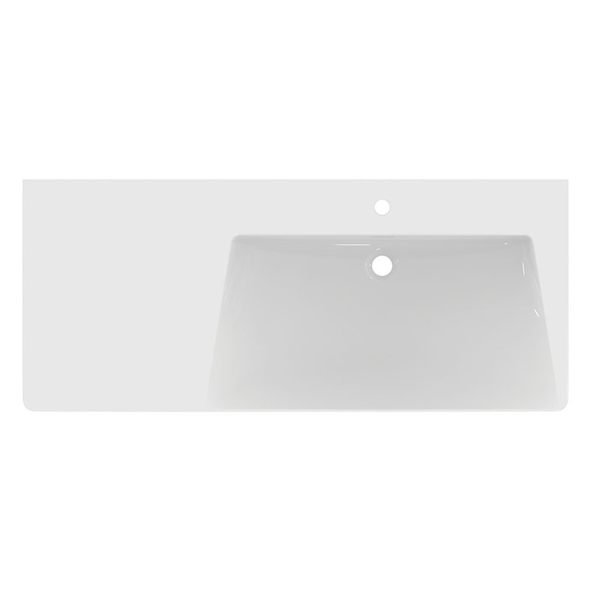 Immagine di Ideal Standard LA DOLCE VITA lavabo top asimmetrico L.126 cm, con foro della rubinetteria a destra, con troppopieno, colore bianco finitura lucido E263301