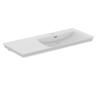 Immagine di Ideal Standard LA DOLCE VITA lavabo top asimmetrico L.126 cm, con foro della rubinetteria a destra, con troppopieno, colore bianco finitura lucido E263301