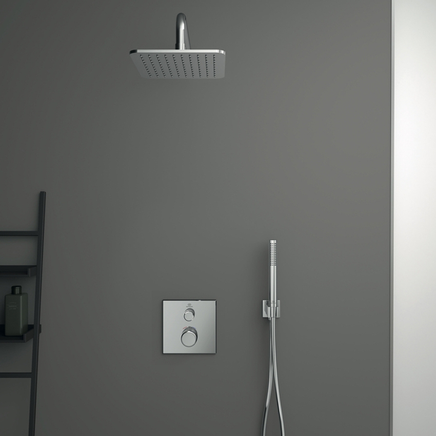 Immagine di Ideal Standard CERATHERM NAVIGO miscelatore termostatico quadrato, ad incasso, a 1 via, senza corpo incasso, finitura cromo A7301AA