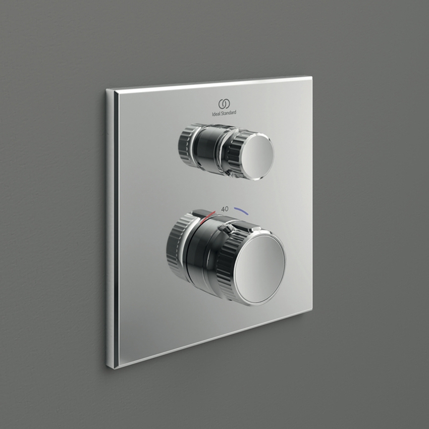 Immagine di Ideal Standard CERATHERM NAVIGO miscelatore termostatico quadrato, ad incasso, a 1 via, senza corpo incasso, finitura cromo A7301AA