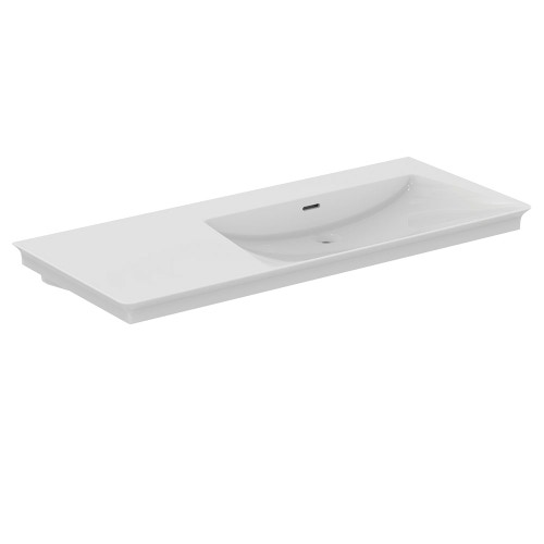 Immagine di Ideal Standard LA DOLCE VITA lavabo top asimmetrico L.126 cm, senza foro della rubinetteria, versione destra, con troppopieno, colore bianco finitura lucido E270701