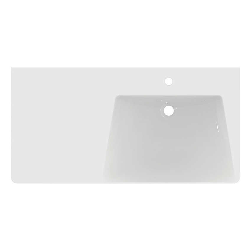 Immagine di Ideal Standard LA DOLCE VITA lavabo top asimmetrico L.106 cm, con foro della rubinetteria a destra, con troppopieno, colore bianco finitura lucido E264701