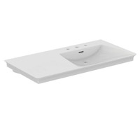 Immagine di Ideal Standard LA DOLCE VITA lavabo top asimmetrico L.106 cm, con 3 fori della rubinetteria a destra, con troppopieno, colore bianco finitura lucido E267901