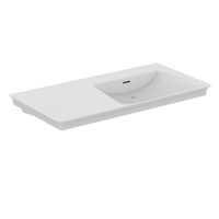 Immagine di Ideal Standard LA DOLCE VITA lavabo top asimmetrico L.106 cm, senza foro della rubinetteria, versione destra, con troppopieno, colore bianco finitura lucido E270401