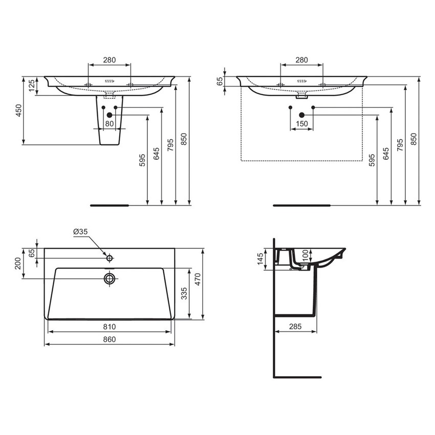 Immagine di Ideal Standard LA DOLCE VITA lavabo top L.86 cm, con foro della rubinetteria, con troppopieno, colore bianco finitura lucido E262901