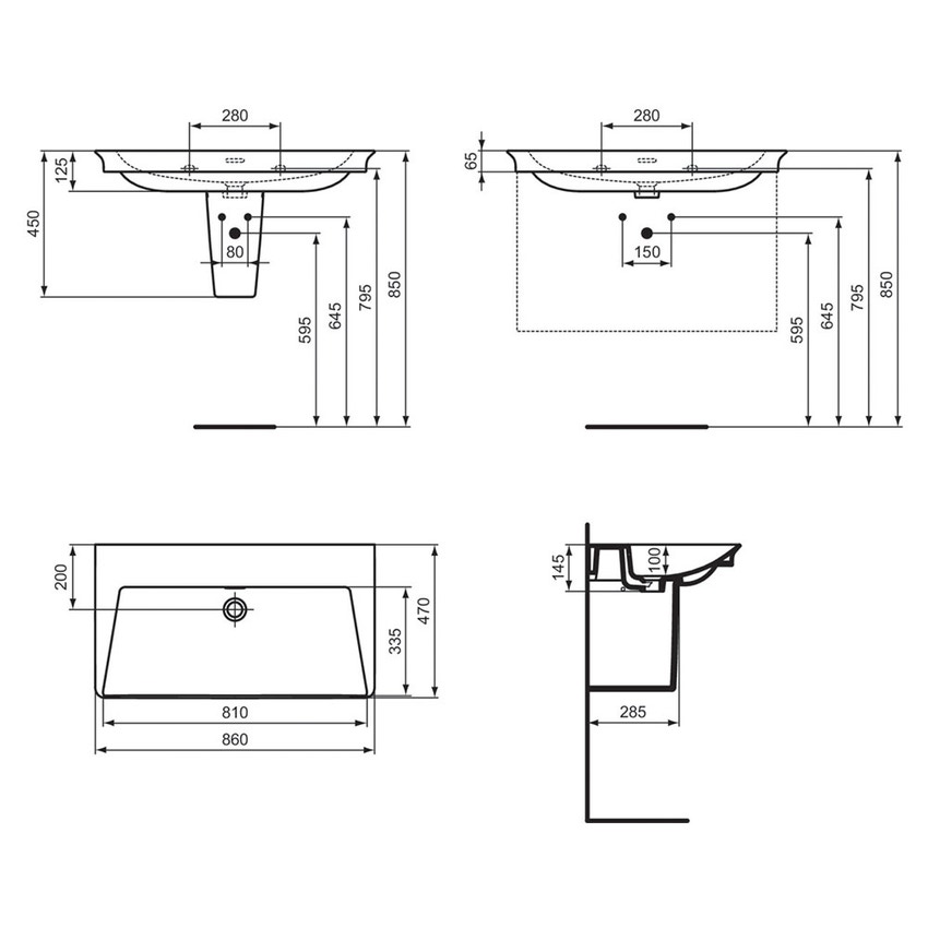 Immagine di Ideal Standard LA DOLCE VITA lavabo top L.86 cm, senza foro della rubinetteria, con troppopieno, colore bianco finitura lucido E270101