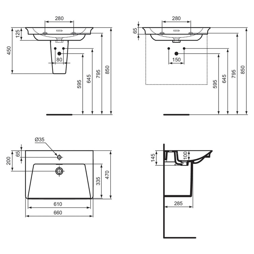 Immagine di Ideal Standard LA DOLCE VITA lavabo top L.66 cm, con foro della rubinetteria, con troppopieno, colore bianco finitura lucido E264401