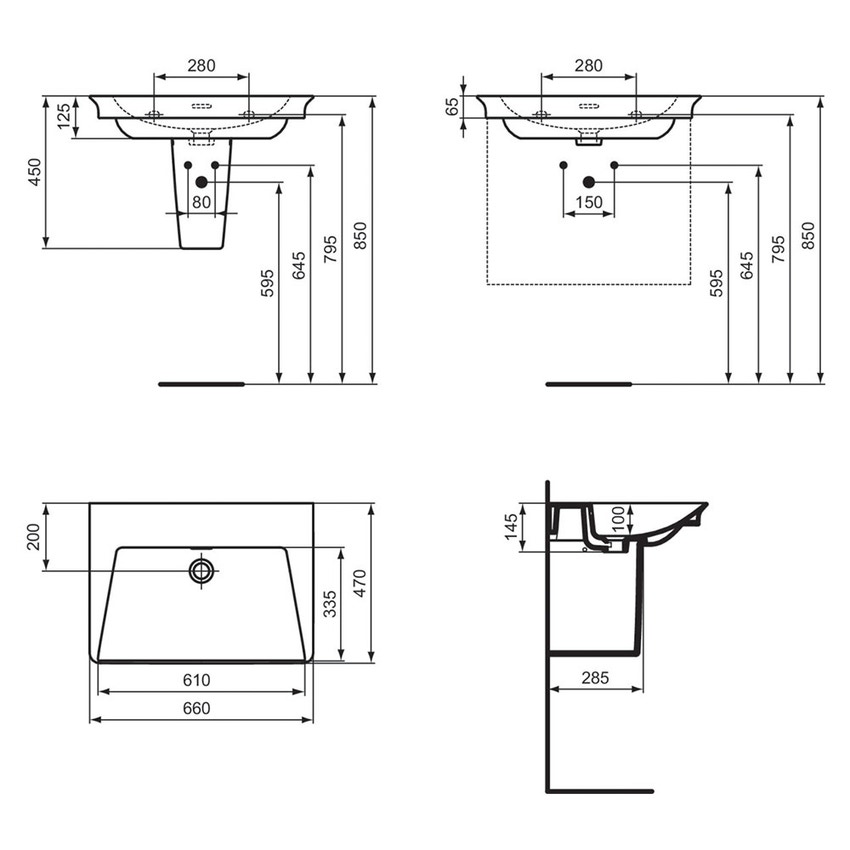 Immagine di Ideal Standard LA DOLCE VITA lavabo top L.66 cm, senza foro della rubinetteria, con troppopieno, colore bianco finitura lucido E270001