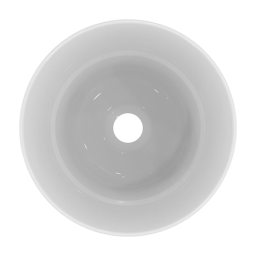 Immagine di Ideal Standard LA DOLCE VITA lavabo da appoggio su piano Ø 34 cm, senza foro della rubinetteria e senza troppopieno, colore bianco finitura lucido E271701