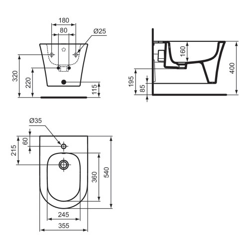 Immagine di Ideal Standard LA DOLCE VITA bidet sospeso monoforo, con foro del troppopieno, colore bianco finitura lucido E263701