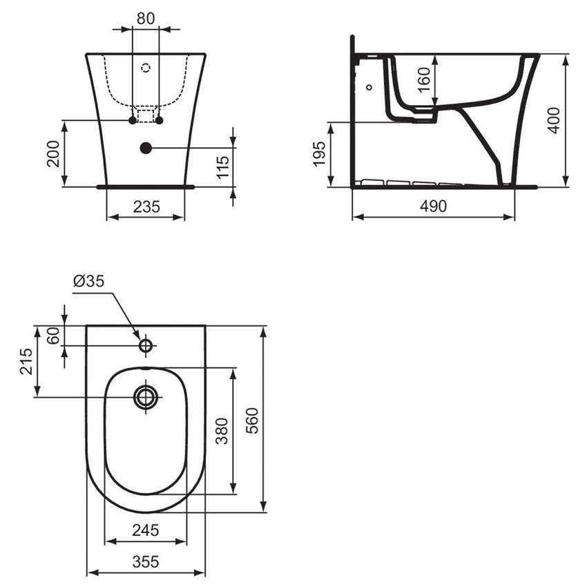 Immagine di Ideal Standard LA DOLCE VITA bidet a terra filo parete monoforo, con foro del troppopieno, colore bianco finitura lucido E263901