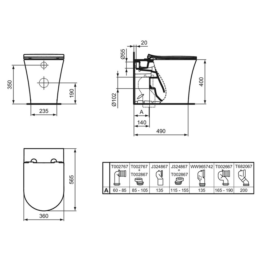 Immagine di Ideal Standard LA DOLCE VITA vaso a terra universale filo parete AquaBlade, senza brida, senza sedile, colore bianco finitura lucido E263801