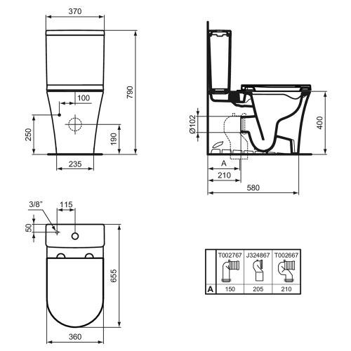 Immagine di Ideal Standard LA DOLCE VITA cassetta con batteria double flush, con ingresso dal basso, colore bianco finitura lucido E271001