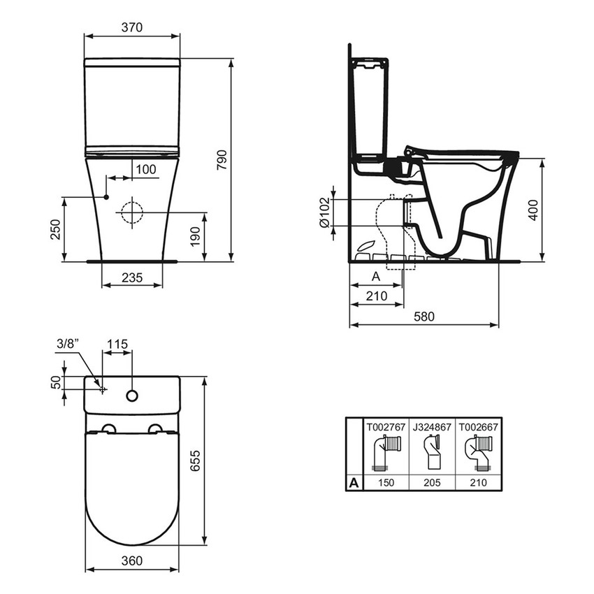 Immagine di Ideal Standard LA DOLCE VITA vaso a terra filo parete AquaBlade per cassetta, senza brida, senza sedile, colore bianco finitura lucido E264201