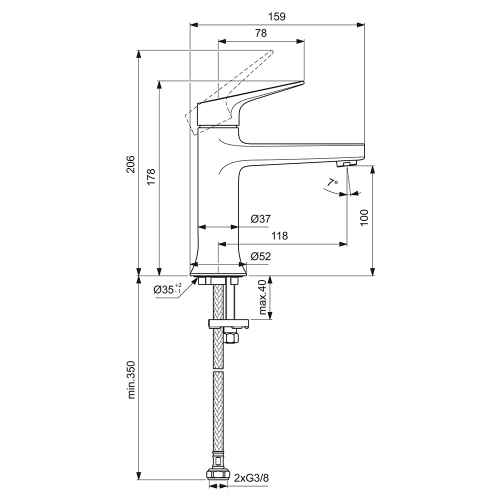 Immagine di Ideal Standard LA DOLCE VITA miscelatore monocomando per lavabo H.18 cm, senza asta di comando e scarico piletta da 1-1/4", finitura cromo BD654AA