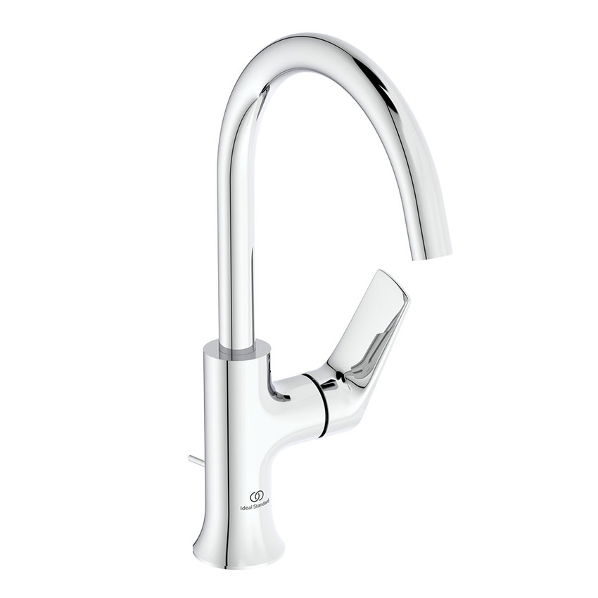 Immagine di Ideal Standard LA DOLCE VITA miscelatore monocomando con bocca alta per lavabo, con asta di comando e scarico piletta da 1-1/4", finitura cromo BD657AA