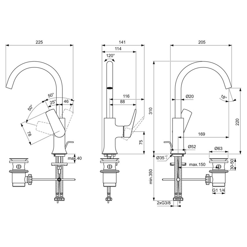 Immagine di Ideal Standard LA DOLCE VITA miscelatore monocomando con bocca alta per lavabo, con asta di comando e scarico piletta da 1-1/4", finitura cromo BD657AA