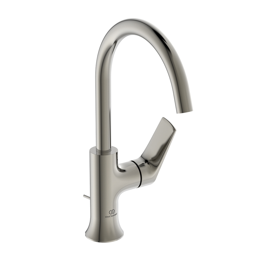 Immagine di Ideal Standard LA DOLCE VITA miscelatore monocomando con bocca alta per lavabo, con asta di comando e scarico piletta da 1-1/4", finitura silver storm BD657GN