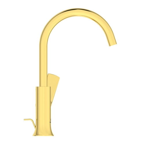 Immagine di Ideal Standard LA DOLCE VITA miscelatore monocomando con bocca alta per lavabo, con asta di comando e scarico piletta da 1-1/4", finitura brushed gold BD657A2