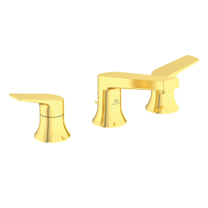 Immagine di Ideal Standard LA DOLCE VITA miscelatore per lavabo con 3 fori, con asta di comando e scarico piletta da 1-1/4", finitura brushed gold BD661A2