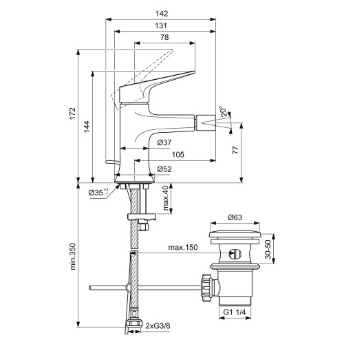 Immagine di Ideal Standard LA DOLCE VITA miscelatore monocomando per bidet, con scarico, finitura silver storm BD664GN