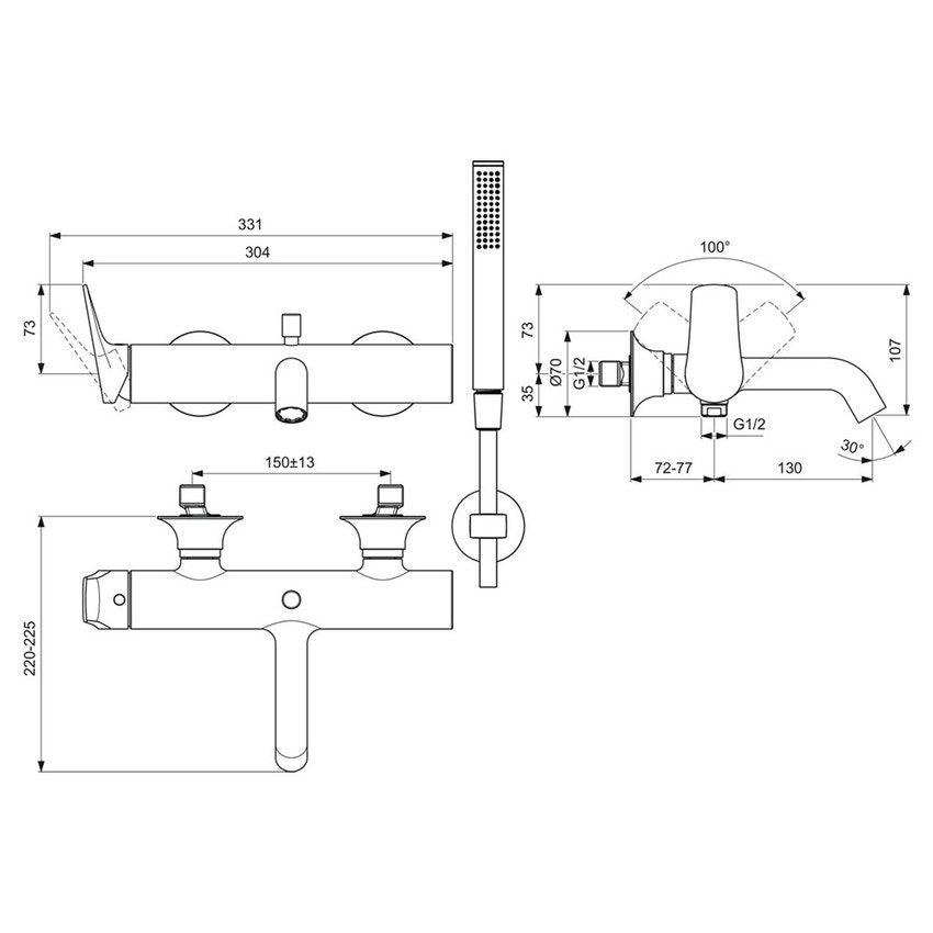 Immagine di Ideal Standard LA DOLCE VITA miscelatore monocomando per vasca o doccia, con deviatore, doccetta stick, supporto fisso e flessibile 125 cm, finitura magnetic grey BD667A5