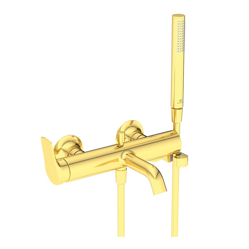 Immagine di Ideal Standard LA DOLCE VITA miscelatore monocomando per vasca o doccia, con deviatore, doccetta stick, supporto fisso e flessibile 125 cm, finitura brushed gold BD667A2