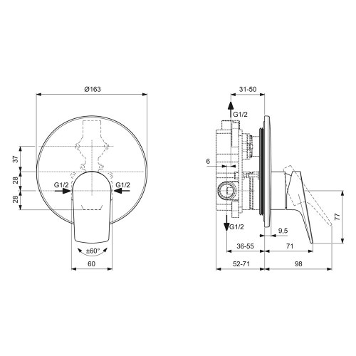 Immagine di Ideal Standard LA DOLCE VITA miscelatore per doccia ad incasso, 1 via, senza corpo incasso, finitura cromo BD668AA