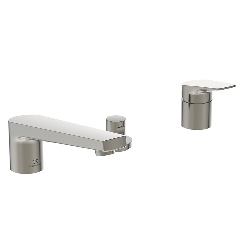 Immagine di Ideal Standard LA DOLCE VITA gruppo bordo vasca 4 fori, con deviatore, bocca di erogazione, doccetta stick, porta doccetta e flessibile 175 cm, finitura silver storm BD671GN