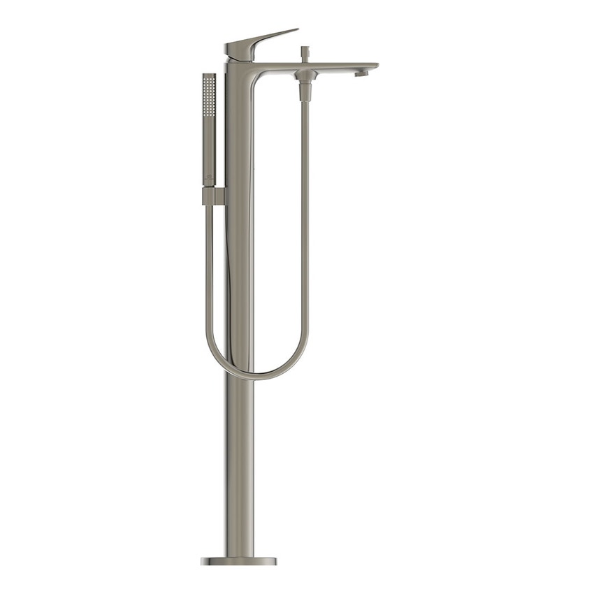Immagine di Ideal Standard LA DOLCE VITA miscelatore freestanding per vasca, con deviatore, doccetta stick, flessibili 125 cm e supporto doccetta, senza corpo incasso, finitura silver storm BD673GN
