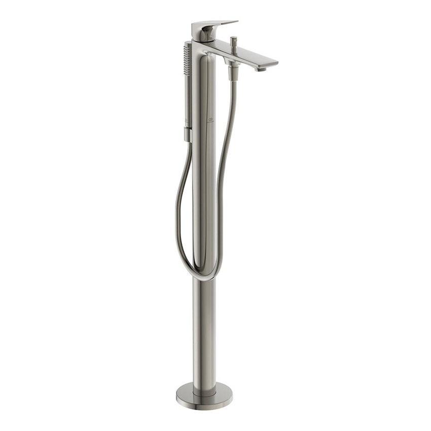 Immagine di Ideal Standard LA DOLCE VITA miscelatore freestanding per vasca, con deviatore, doccetta stick, flessibili 125 cm e supporto doccetta, senza corpo incasso, finitura silver storm BD673GN