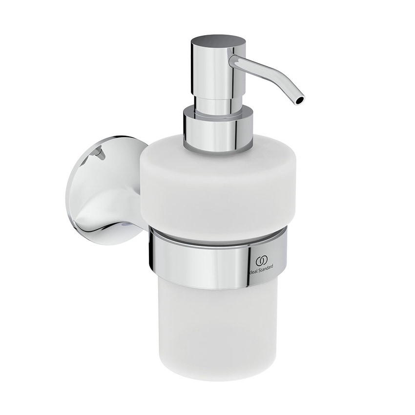 Immagine di Ideal Standard LA DOLCE VITA dispenser per sapone, installazione a parete, in vetro opaco, con supporto metallico, finitura cromo T5510AA